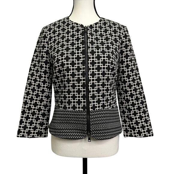 BLACK Saks Fifth Avenue Geometric Print Jacket - Size 4 - Picture 1 of 11